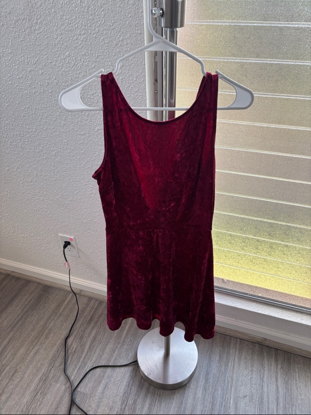 Divided Velvet Mini Dress in Deep Wine Red